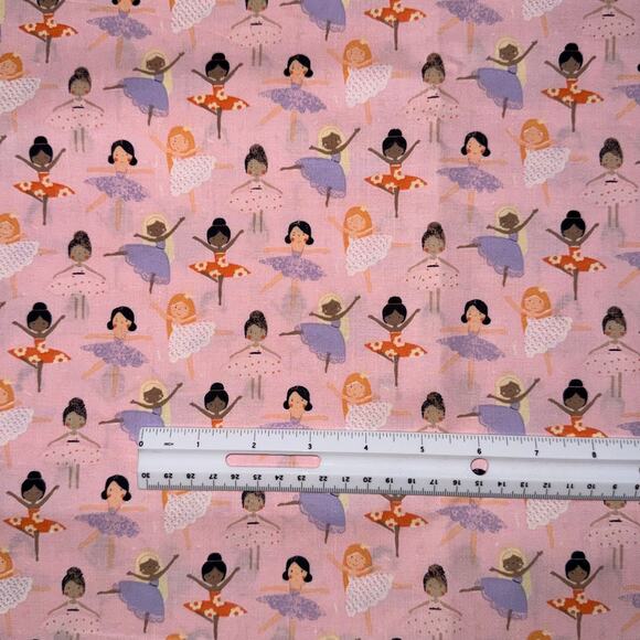 Little Ballerinas on Pink Cotton Fabric - 1/2 Yard - Novelty Print - Tutu Ballet - Picture 3 of 7